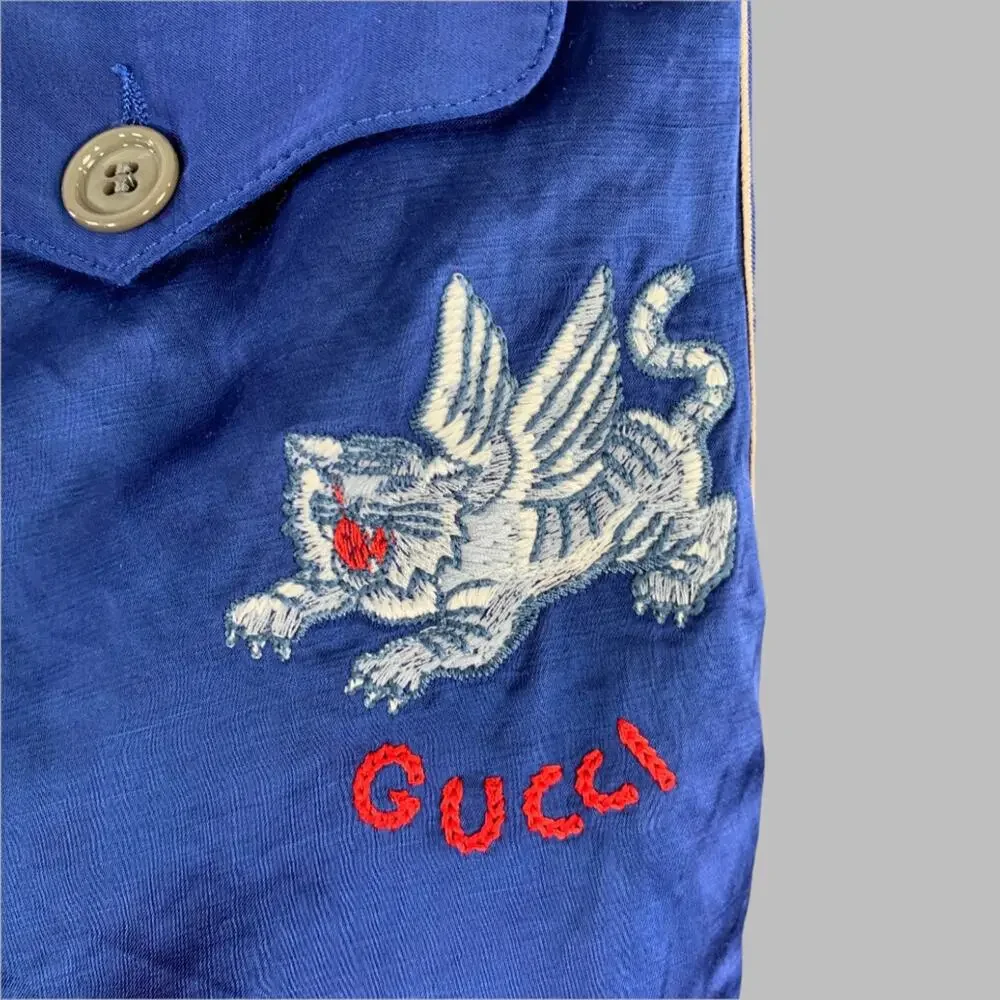 GUCCI 2019 Size 32 Blue Red Stripe Viscose Linen Joggers Casual Pants